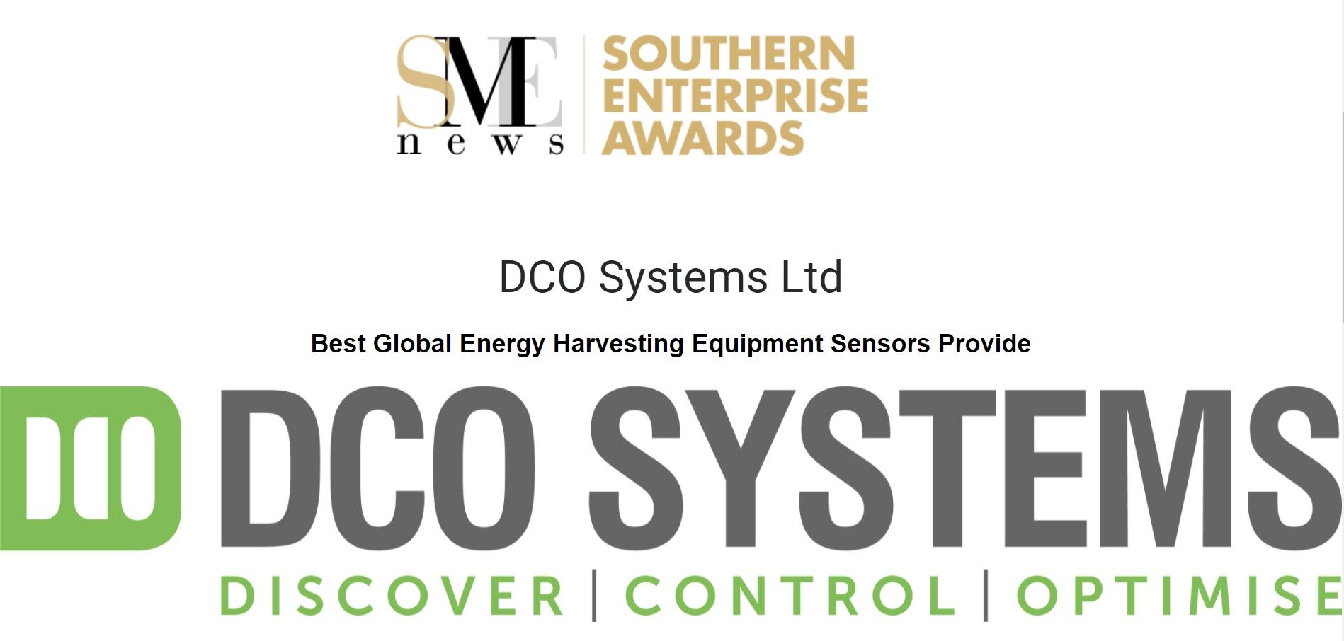 DCO Systems awarded Best Global Energy Harvesting Equipment Sensor Provider